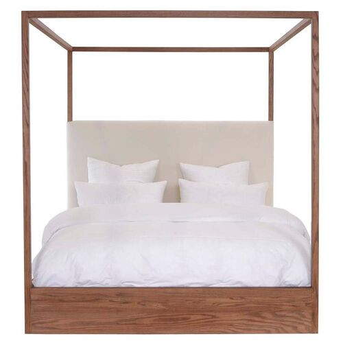 Eastern Canopy Bed, Ivory /Oak Linen | One Kings Lane