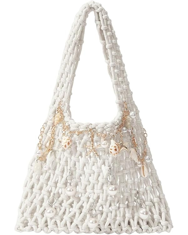OYOANGLE Women's Starfish Chain Crochet Tote Bag Hollow Out Top Handle Shoulder Handbags | Amazon (US)