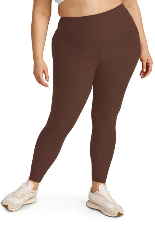 Beyond Yoga High Waist Midi Leggings in Bold Mocha Heather at Nordstrom, Size 2X | Nordstrom