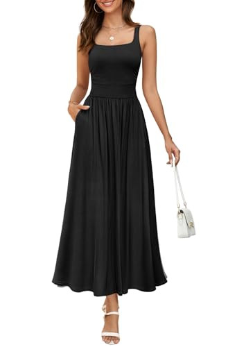 MEROKEETY Women's 2025 Summer Sleeveless Tank Dress Casual Square Neck Flowy Maxi Sundress with P... | Amazon (US)