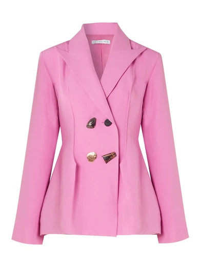 Rejina Pyo - Nicole Double-breasted Woven Blazer - Pink | NET-A-PORTER (US)