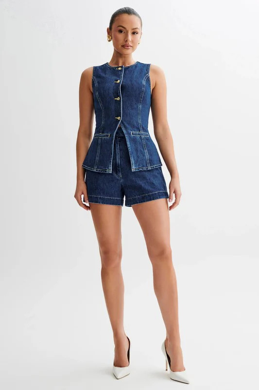 Stylish Denim Vest and Shorts Set Navy / S | Casual Chic Boutique