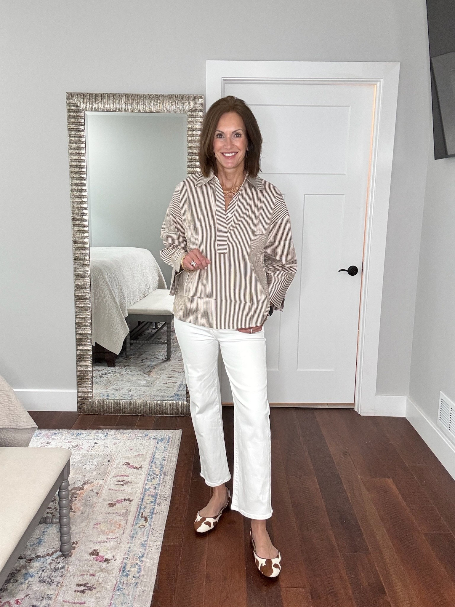 Striped popover top medium
White denim - 29

trendy outfit, chic fall style, stylish casual look, comfy fall fashion, wardrobe essentials

#LTKSeasonal #LTKTall #LTKOver40