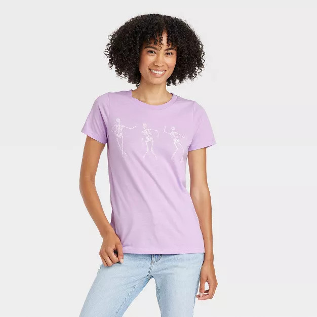Women's Dancing Skeletons Short Sleeve Graphic T-Shirt - Purple | Target