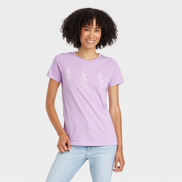 Women's Dancing Skeletons Short Sleeve Graphic T-Shirt - Purple | Target