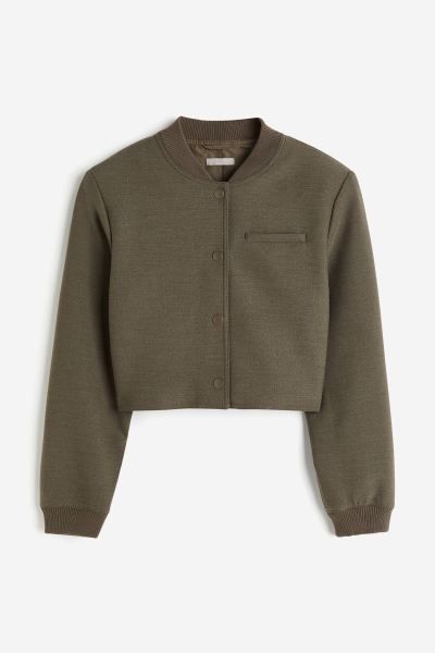 Short shoulder-pad jacket - Dark khaki green - Ladies | H&M GB | H&M (UK, MY, IN, SG, PH, TW, HK)