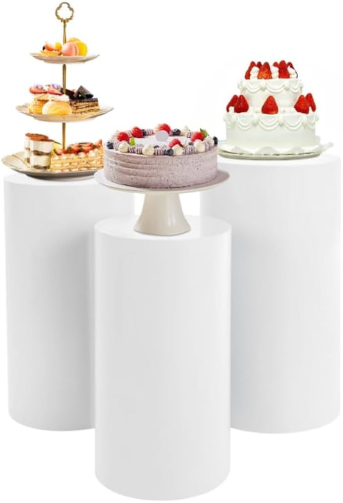 3PCS White Cylinder Stands for Party, 19.6"+21.6"+23.6" Cake Pedestal Stand Cylinder Column Pilla... | Amazon (US)