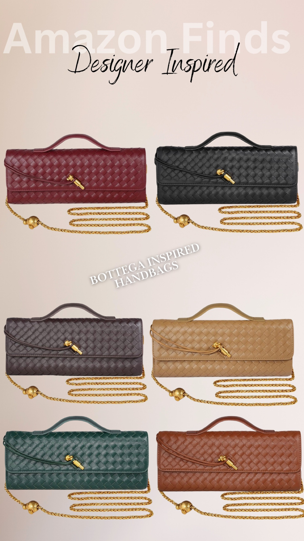 Amazon designer inspired Bottega dupe handbags with a twist! An added gold chain. 

Amazon | designer inspired | handbags | Bottega | designer dupes | affordable luxury | hoe to look expensive | budget finds | women’s accessories | winter fashion 

#LTKItBag #LTKFindsUnder100 #LTKGiftGuide