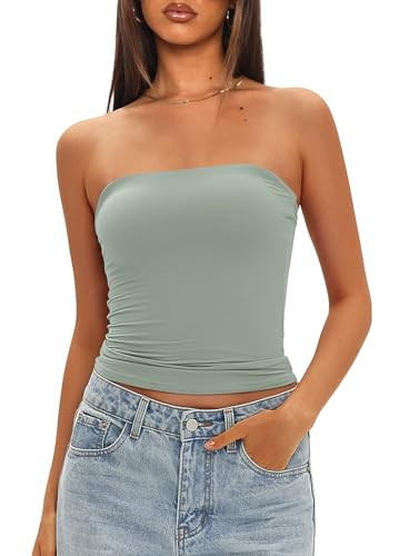 Darong Women Sexy Tube Top Summer Y2K Going Out Double Lined Basic Padded Tank Top 9205 Light Green S | Amazon (US)