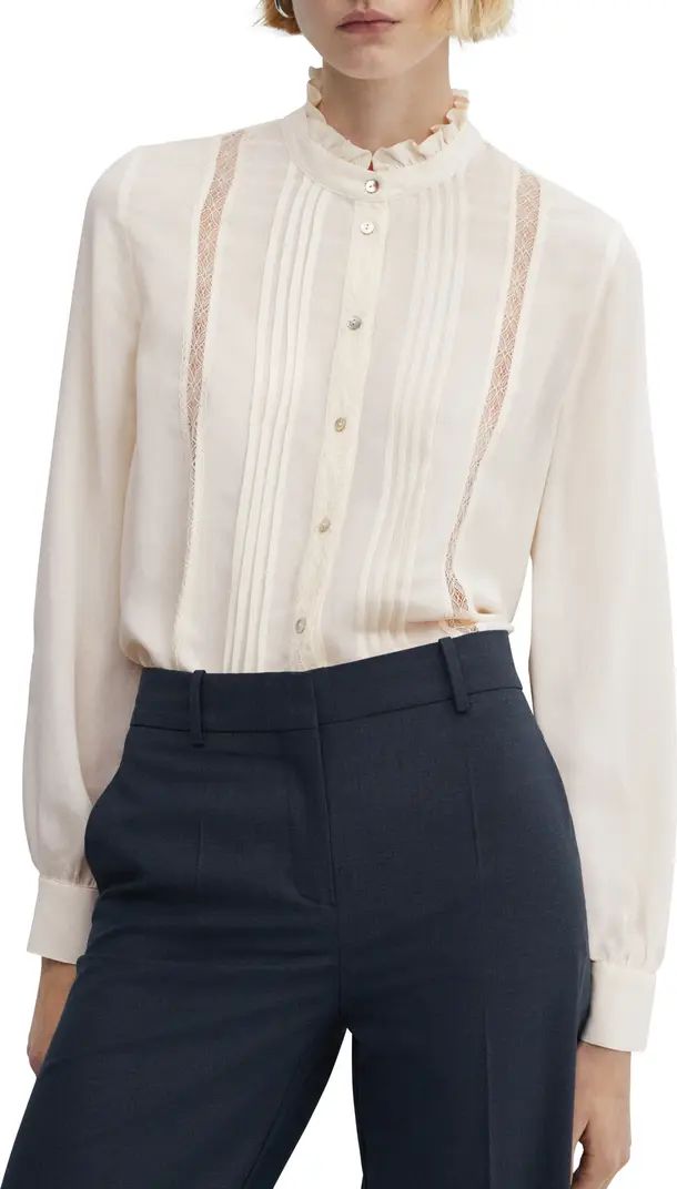 MANGO Lace Inset Button-Up Shirt | Nordstrom | White Shirt | White Blouse | Nordstrom
