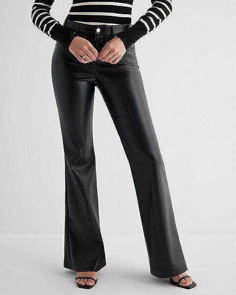 Mid Rise Faux Leather 70's Flare Pant | Express