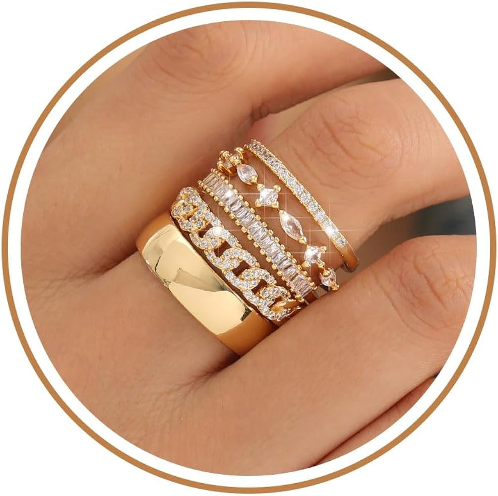 FUNEIA Stackable Gold Rings for Women Non Tarnish Trendy Dainty 14K Gold Plated Stacking Cubic Zi... | Amazon (US)