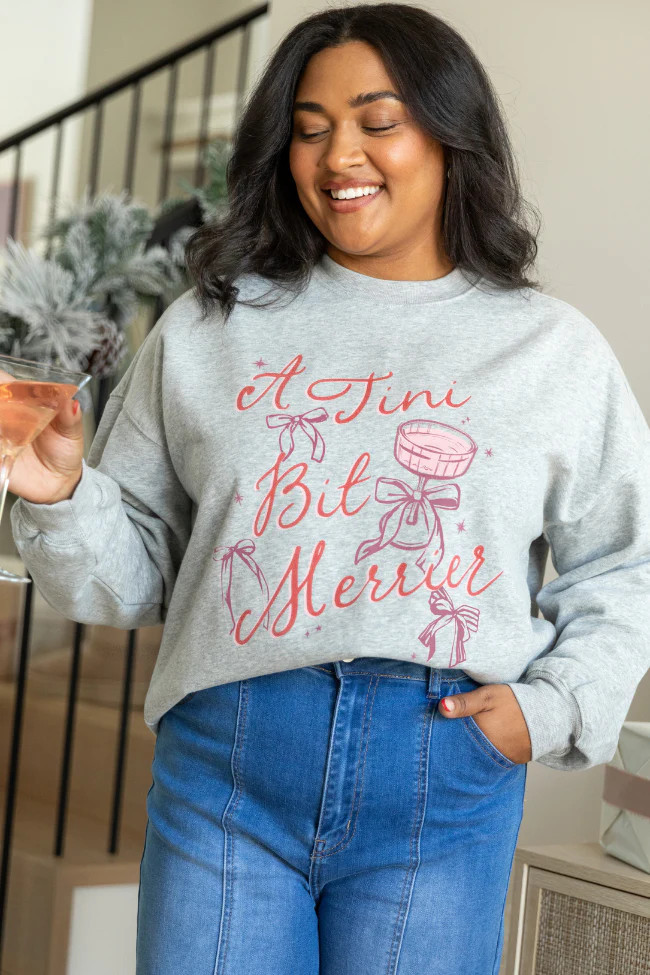 Tini Bit Merrier Light Grey Graphic Sweatshirt | Pink Lily