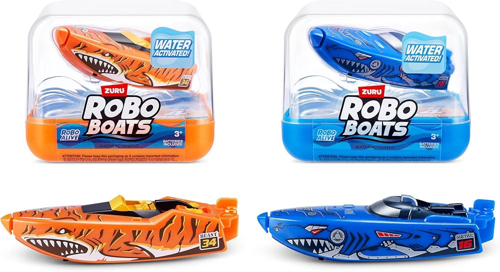 Robo Alive Robo Boats, Tiger Shark & Robo Shark Boat, 2 Pack, by ZURU Water Activated Boat Toy, (... | Amazon (US)