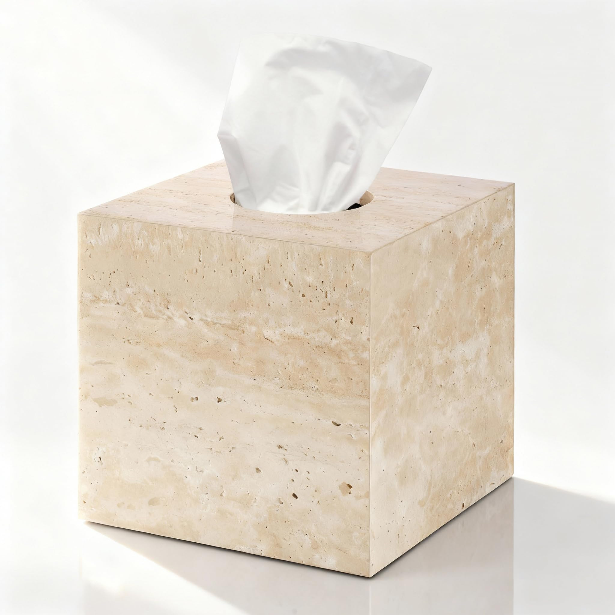 Natural Travertine Marble Tissue Box Holder Cover, Square Cube Tissue Box Holder with Open Bottom for Bathroom Vanity Tops, Bedroom Dressers, Kitchen Countertop, Travertine Beige(NS022) | Amazon (US)