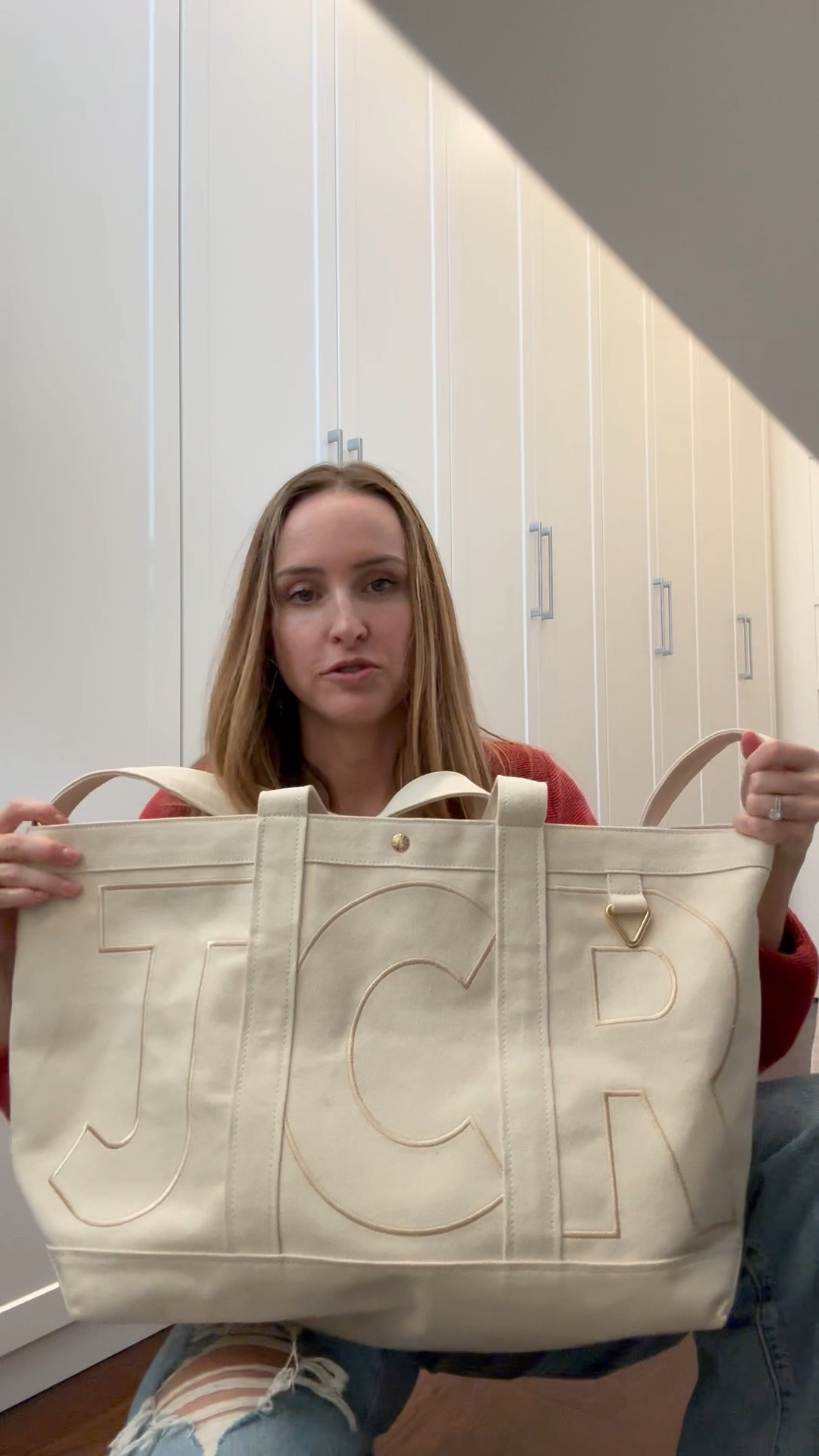 This is the largest size! Holds so much. Lots of options on sizes, colors, thread colors, number of initials. 

25% off all custom pieces at bauble bar now through 11/16!