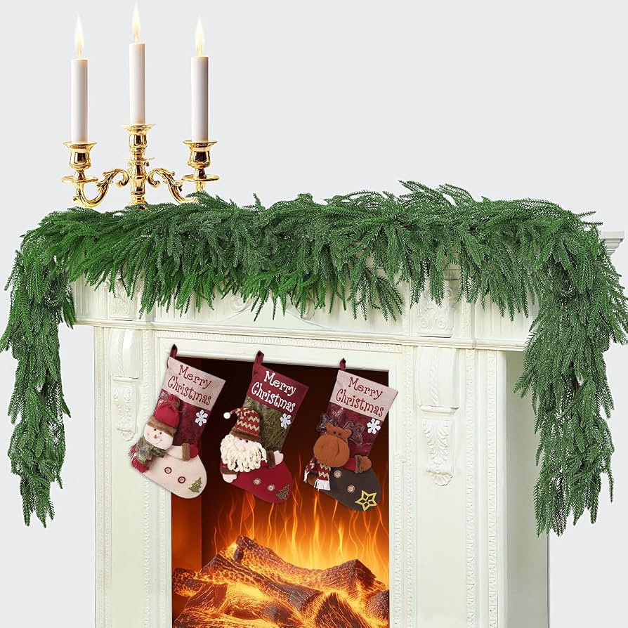 6Ft 2Pcs Artificial Norfolk Pine Garland, Real Touch Faux Greenery for Fireplace Mantel Staircase... | Amazon (US)