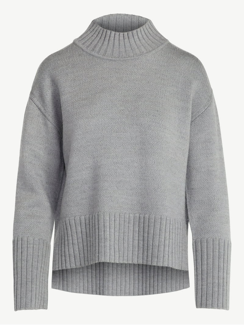 Free Assembly Women's Mock Neck Pullover Sweater with Tall Cuffs, Midweight, Sizes XS-XXL | Walmart (US)
