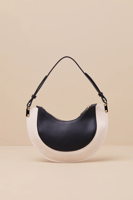 Keone Black and Cream Vegan Leather Shoulder Bag | Lulus