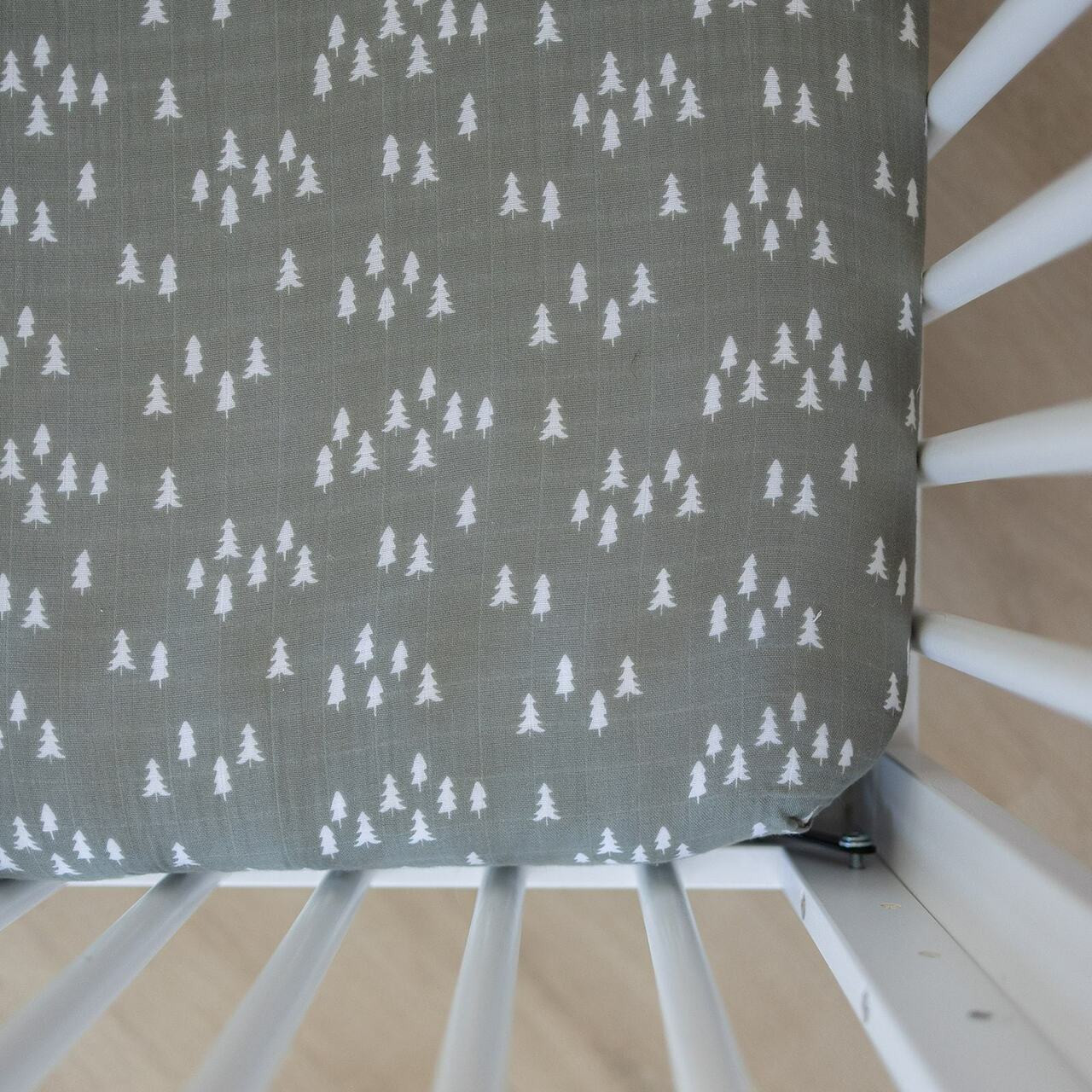 Muslin Crib Sheet, Pines | SpearmintLOVE
