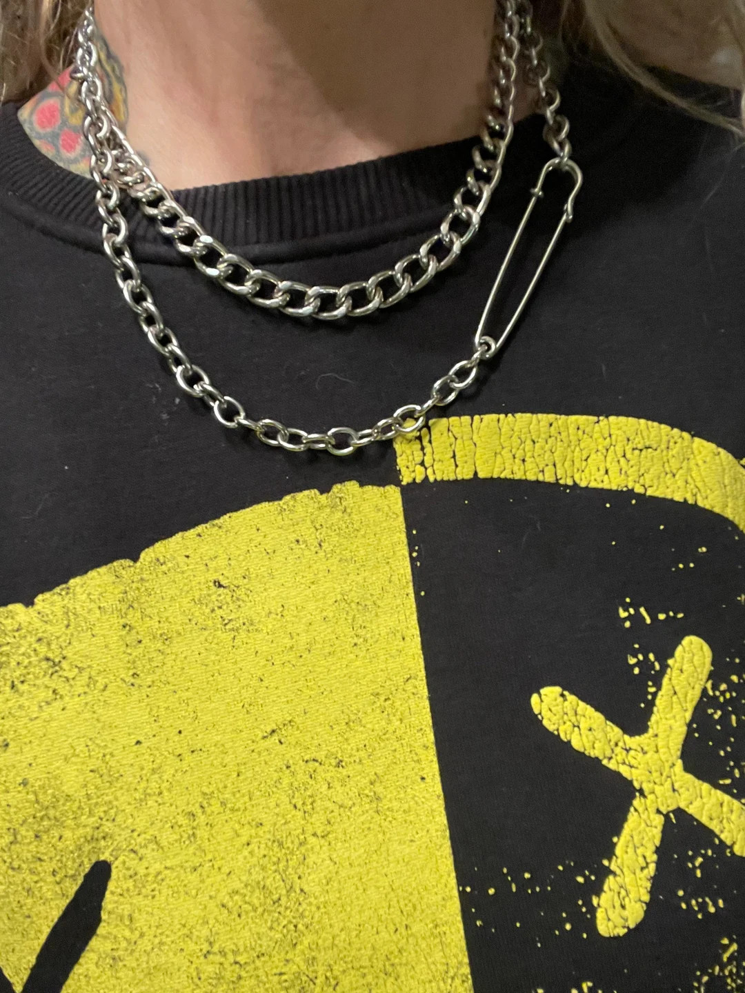 Double Chain Silver Safety Pin Necklace - Etsy | Etsy (US)