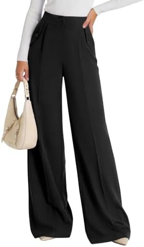 PRETTYGARDEN Women's Wide Leg Work Dress Pants Trousers | Palazzo Pant with Pockets, Lightweight ... | Amazon (US)