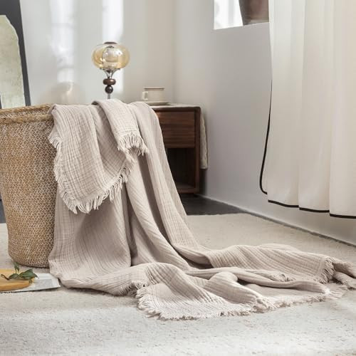 FOSSA Muslin Blanket 4-Layer 100% Cotton Gauze Blanket with Fringe 50"x70" | Super Soft Breathabl... | Amazon (US)