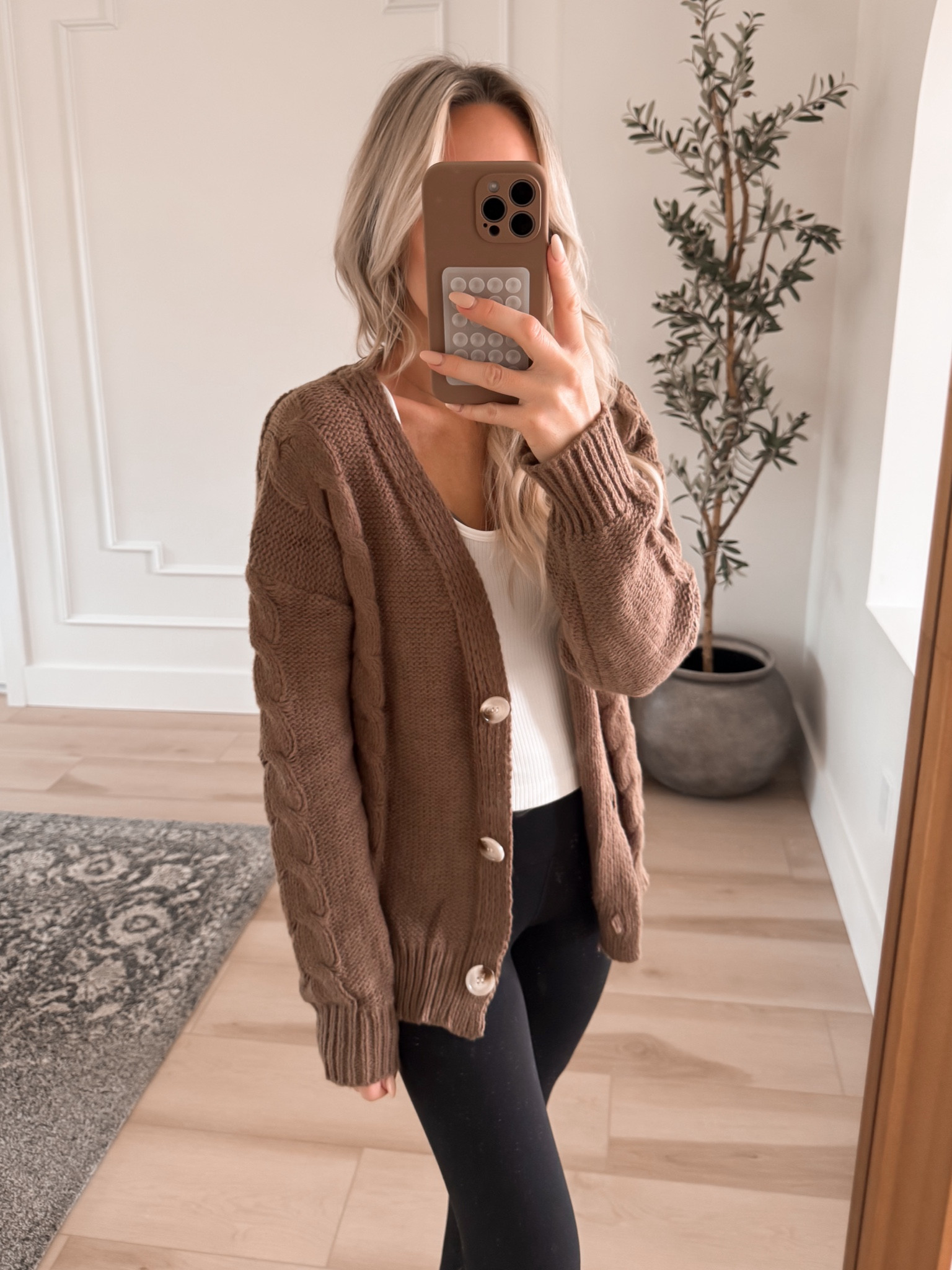 brown sweater cardigan outfit