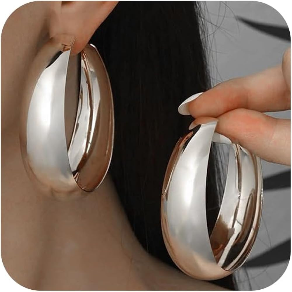 Chunky Large Gold Round Hoop Earring for Women, Thick Polished Silver Circle Dangling Huggie Earr... | Amazon (US)