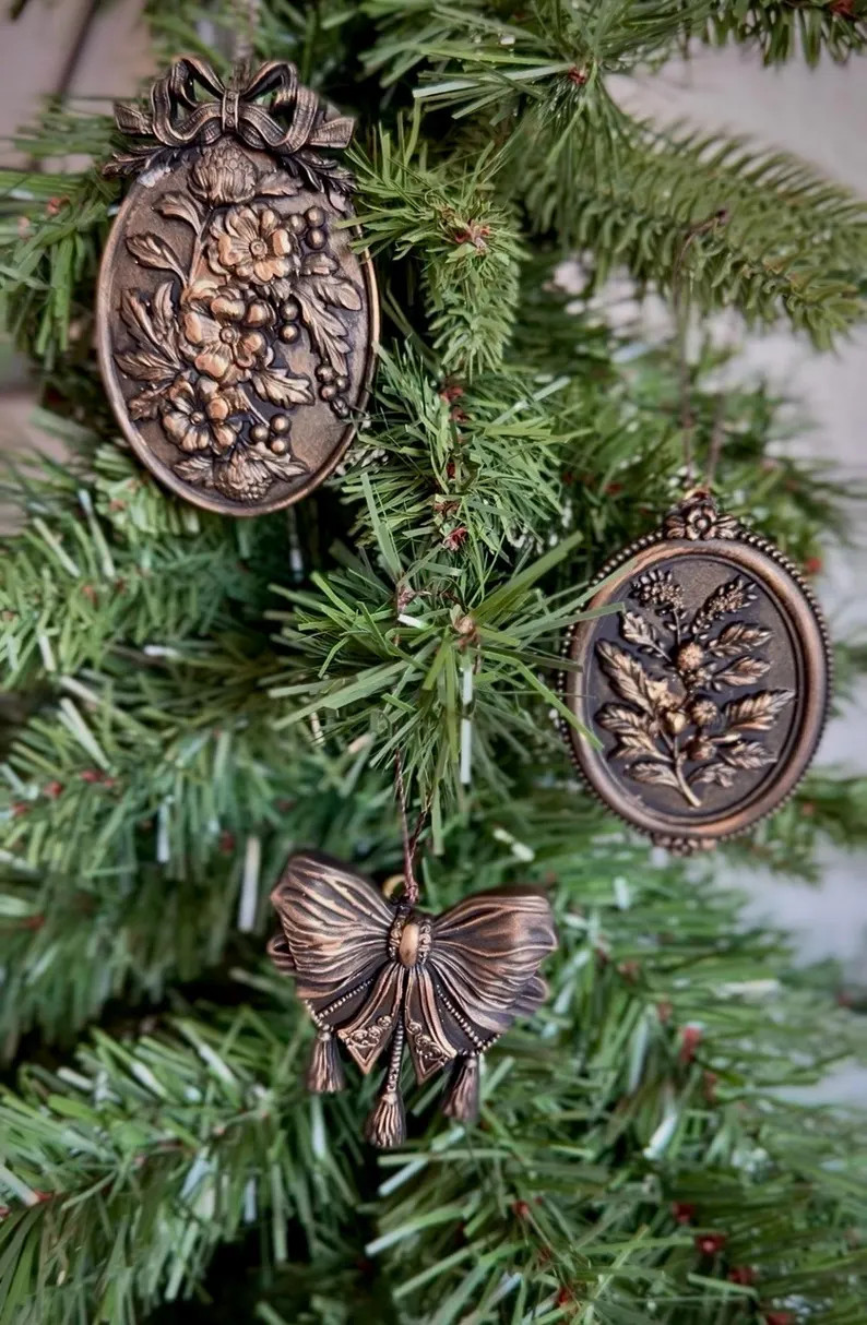 Vintage Botanical Christmas Ornaments | Handmade Resin Ornament Set | French Country Christmas De... | Etsy (Global)