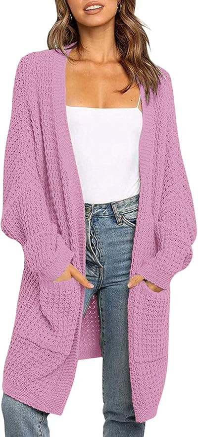 YIBOCK Womens Kimono Long Batwing Sleeve Open Front Chunky Cable Knit Cardigan Sweater | Amazon (US)