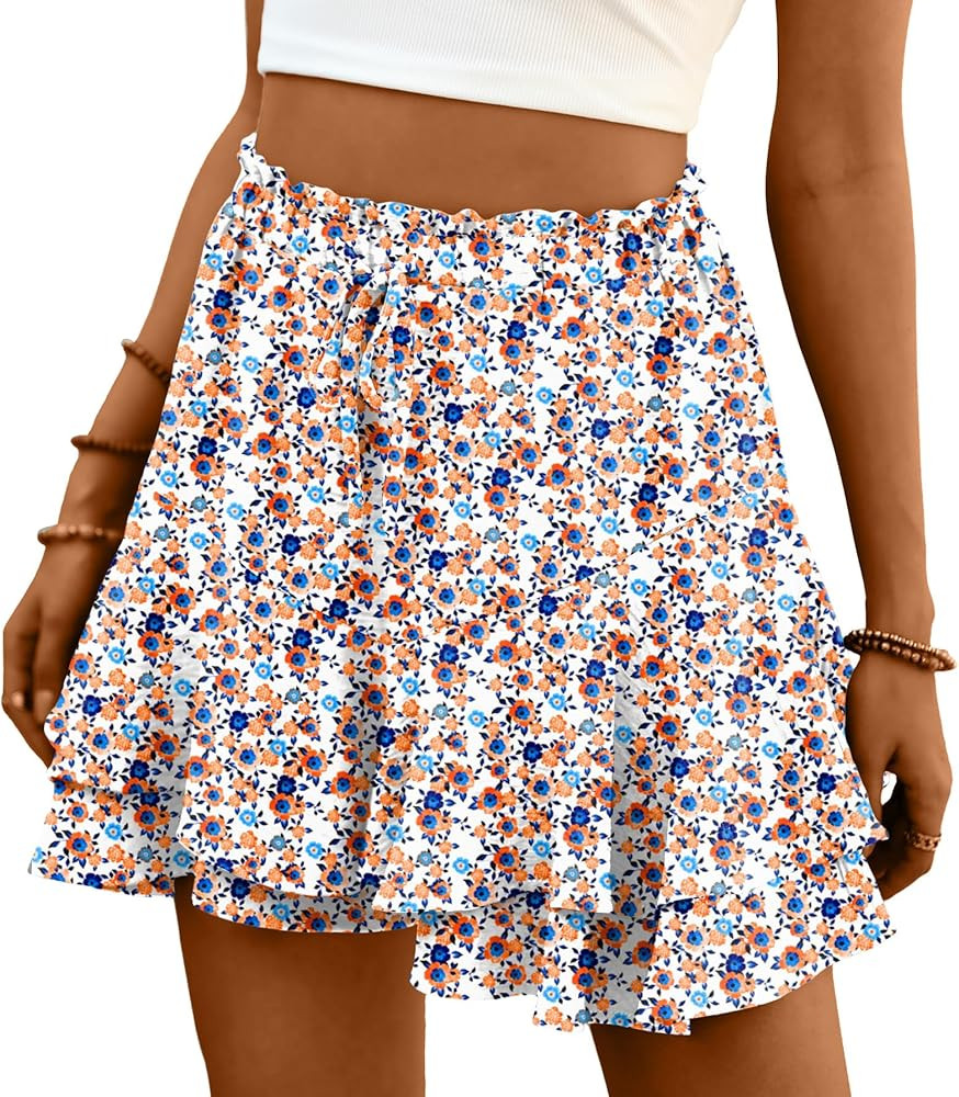 Lepunuo Flowy Shorts for Women Boho Ruffle Tiered Butterfly Skorts High Waist Mini Skirts Casual ... | Amazon (US)