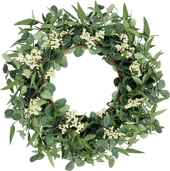20" Eucalyptus Wreaths for Front Door, Farmhouse Wreaths, Front Door Wreaths For All Seasons, Win... | Amazon (US)