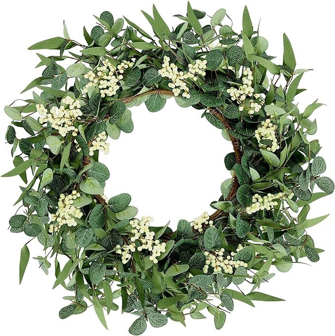 20" Eucalyptus Wreaths for Front Door, Farmhouse Wreaths, Front Door Wreaths For All Seasons, Win... | Amazon (US)
