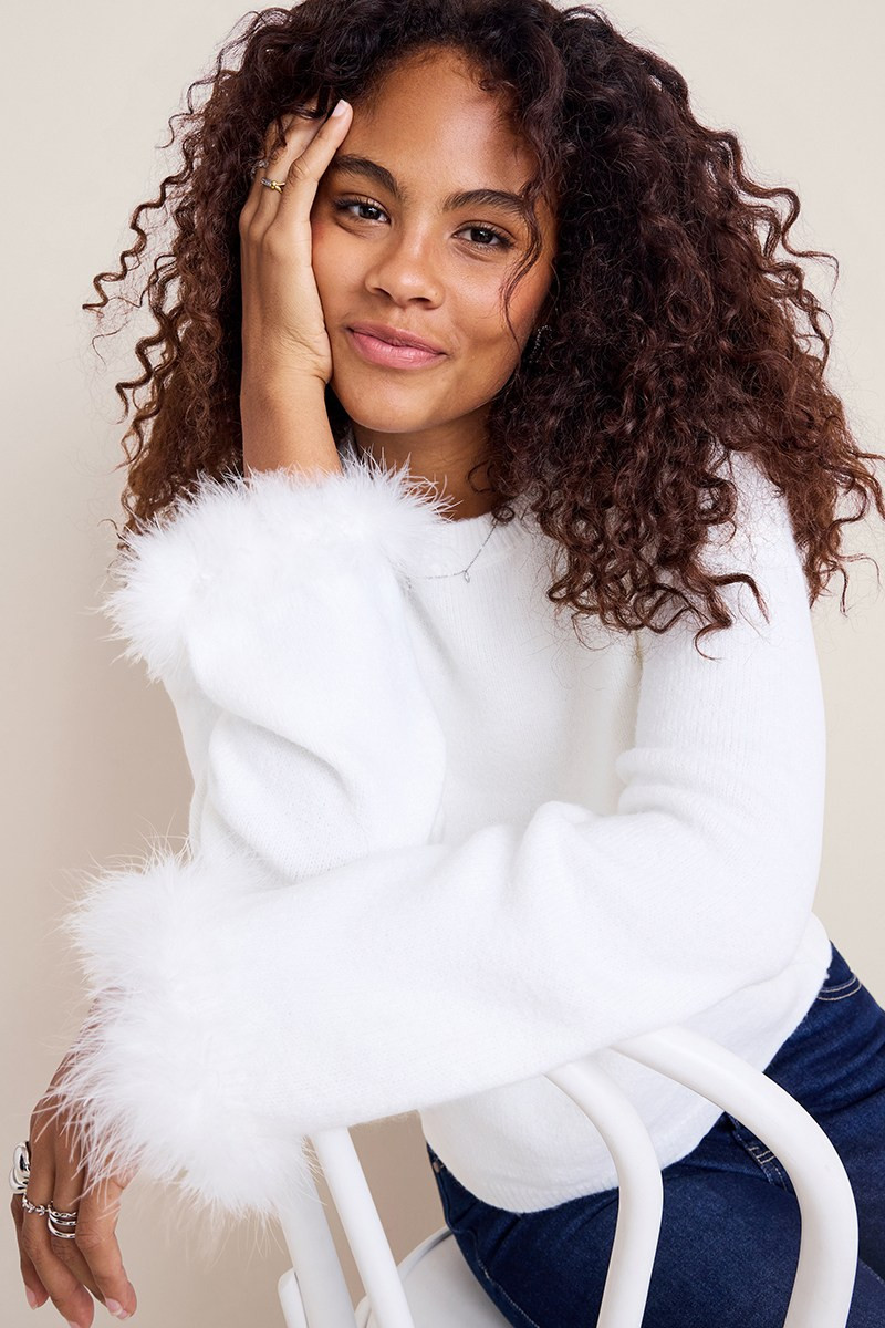 Nadia Feather Cuff Sweater | Francesca's