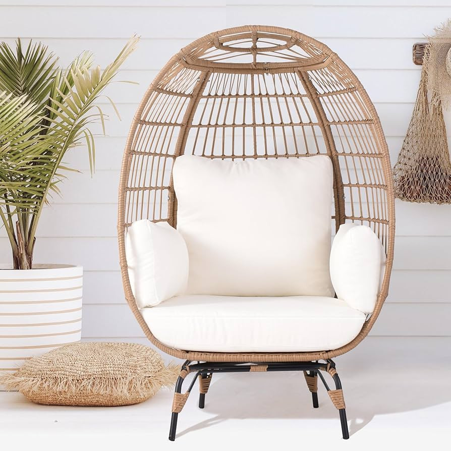 TYARDS Wicker Egg Chair, PE Rattan Chair with 4 Thicken Cushions, Patio Chairs 440 lbs Capacity, ... | Amazon (US)