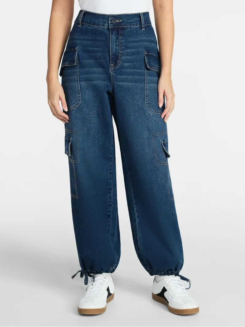 Madden NYC Women's Denim Cargo Joggers, 28" Inseam, Sizes XXS-XXL | Walmart (US)