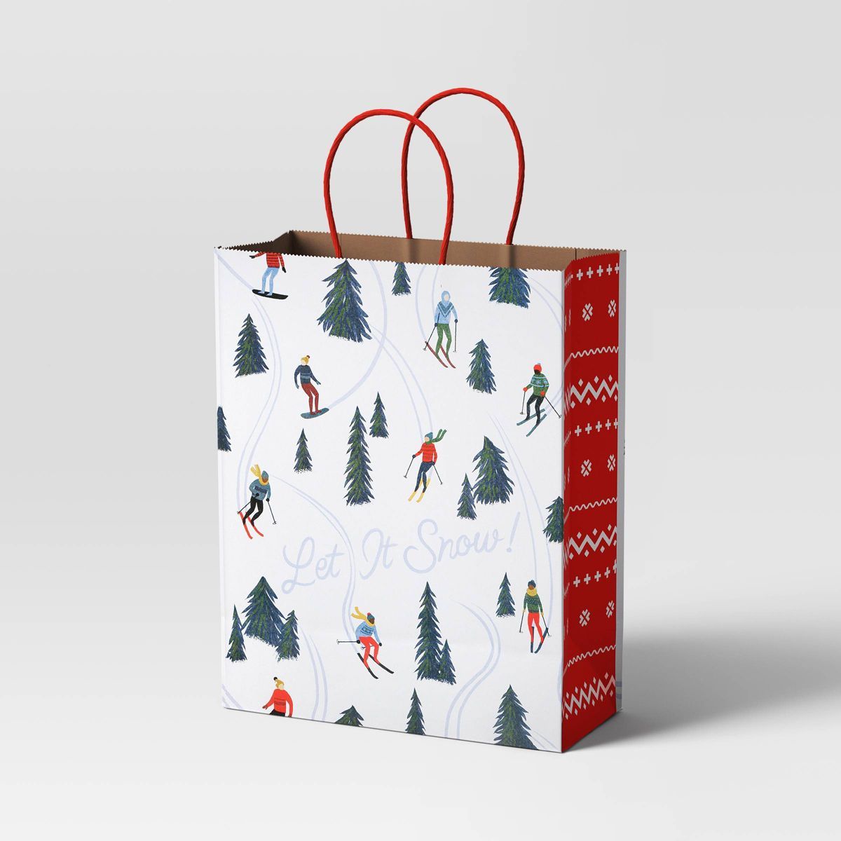 Large Cub 'Let it Snow' Skiing Paper Handle Christmas Gift Bag White - Wondershop™ | Target
