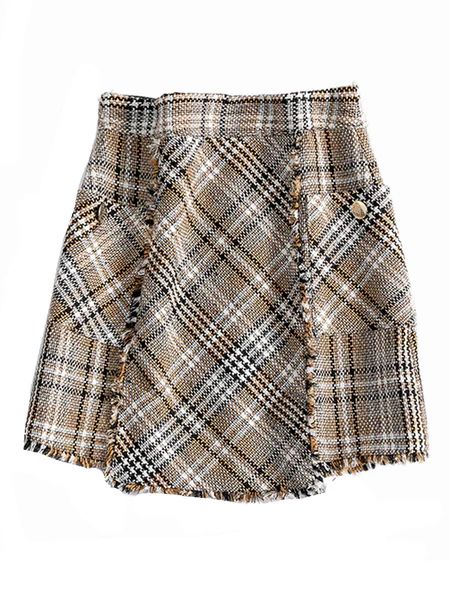 'Janelle' Neutral Tweed Plaid Mini Skirt | Goodnight Macaroon