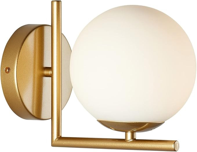 BOKT Mid Century Modern Gold Wall Sconce Lighting Brushed Brass Vanity Bathroom Wall Light Froste... | Amazon (US)