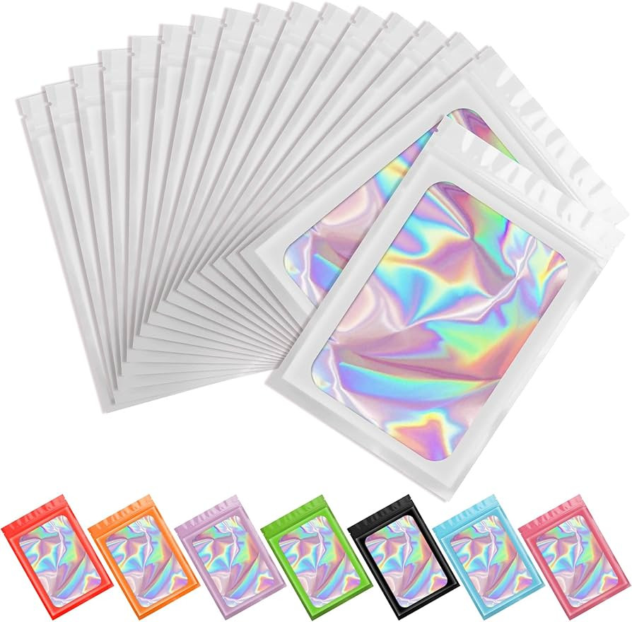 100 pcs White Smell Proof Mylar Bags Holographic Packaging Bags, Clear Resealable Odor Proof Bags... | Amazon (US)