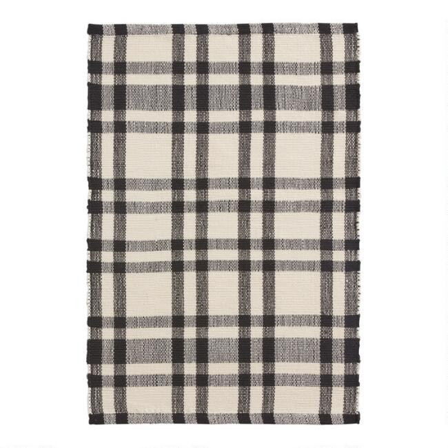 Plaid Stripe Recycled Indoor Outdoor Rug | World Market