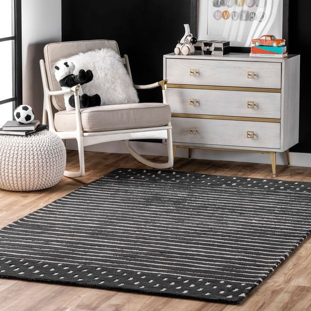 Charcoal Mandia Striped Area Rug | Rugs USA