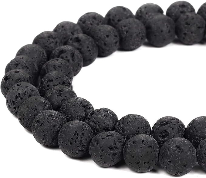 BEADNOVA 8mm Natural Black Lava Beads Stone Gemstone Round Loose Energy Healing Beads with Free C... | Amazon (US)