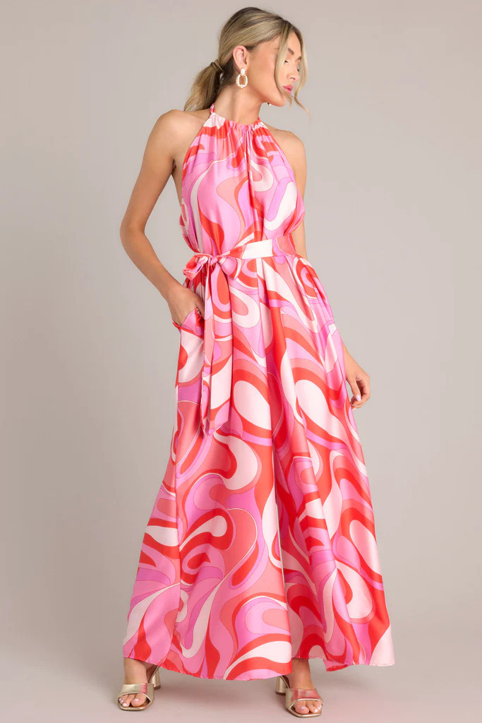 Sun And Done Hot Pink Print Jumpsuit | Red Dress