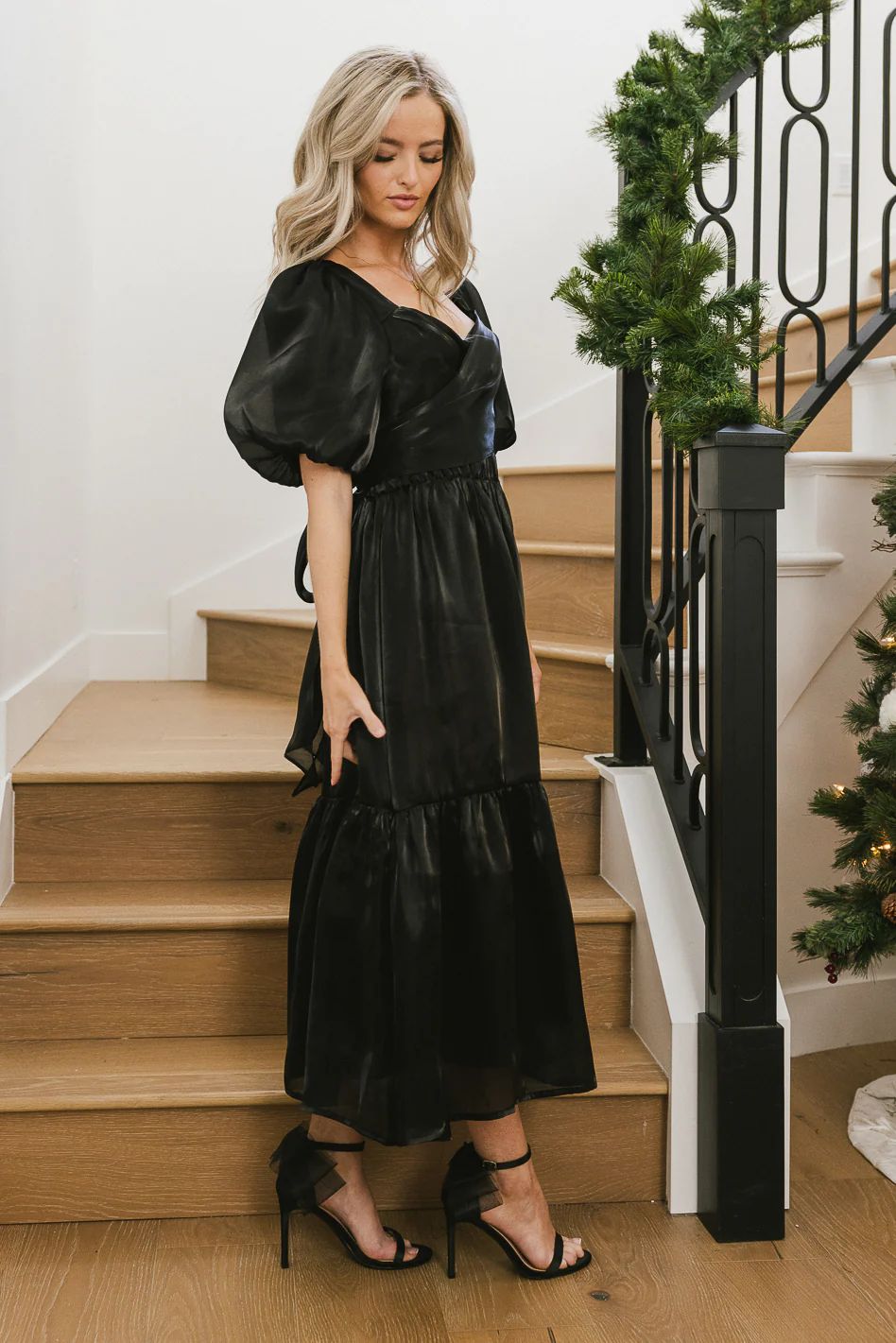 Samara Puff Sleeve Dress in Black | Bohme