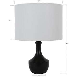 Decor Therapy Bordella 15 in. Satin Black Table Lamp with Linen Shade | The Home Depot
