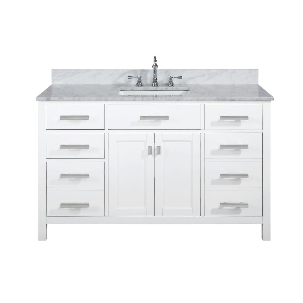 Design Element Valentino 54 in. W x 22 in. D Bath Vanity in White with Carrara Marble Vanity Top ... | The Home Depot