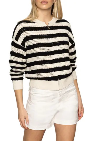 Sanctuary Stripe Open Stitch Cotton Bomber Cardigan in Macrame/Black Stripe at Nordstrom Rack, Size Medium | Nordstrom Rack