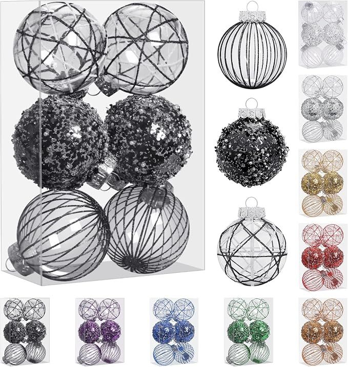 RoseCraft 2.75"/70MM Clear Christmas Ball Oenaments Set, 6PCS Plastic Shatterproof Christmas Tree... | Amazon (US)